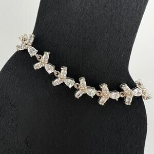 NWT Clear Czech Crystal 925 Sterling Silver Prong Set Bracelet 7"